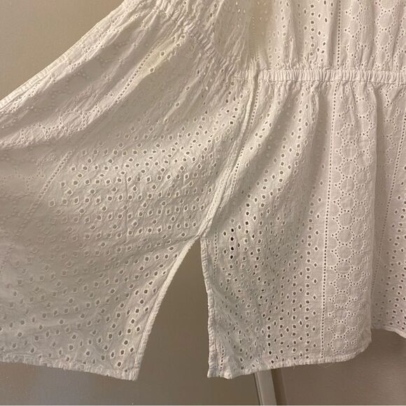 Kona Sol Cotton white Eyelet open front swimsuit coastal beachy Cover Up S/M - Picture 7 of 13